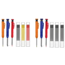 

FashionSolid Carpenter Pencil Set Refill for Construction Built-in Sharpener Deep Hole Mechanical Marker Woodworking Tools