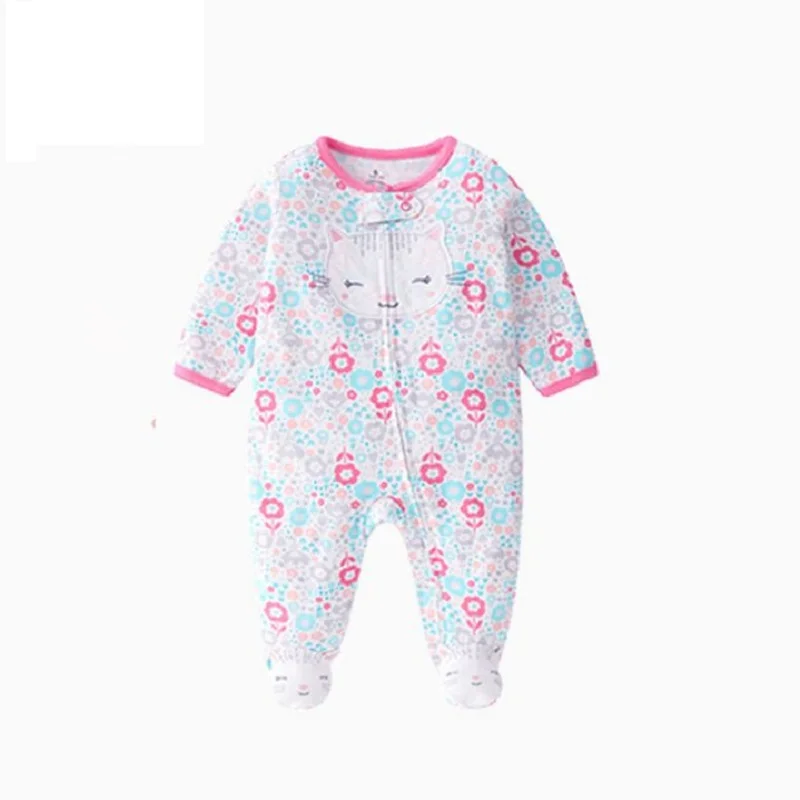 Комбинезон для маленьких девочек с рисунком единорога; зимняя одежда для новорожденных мальчиков с длинными рукавами; 0-12 месяцев; с круглым вырезом; на молнии;