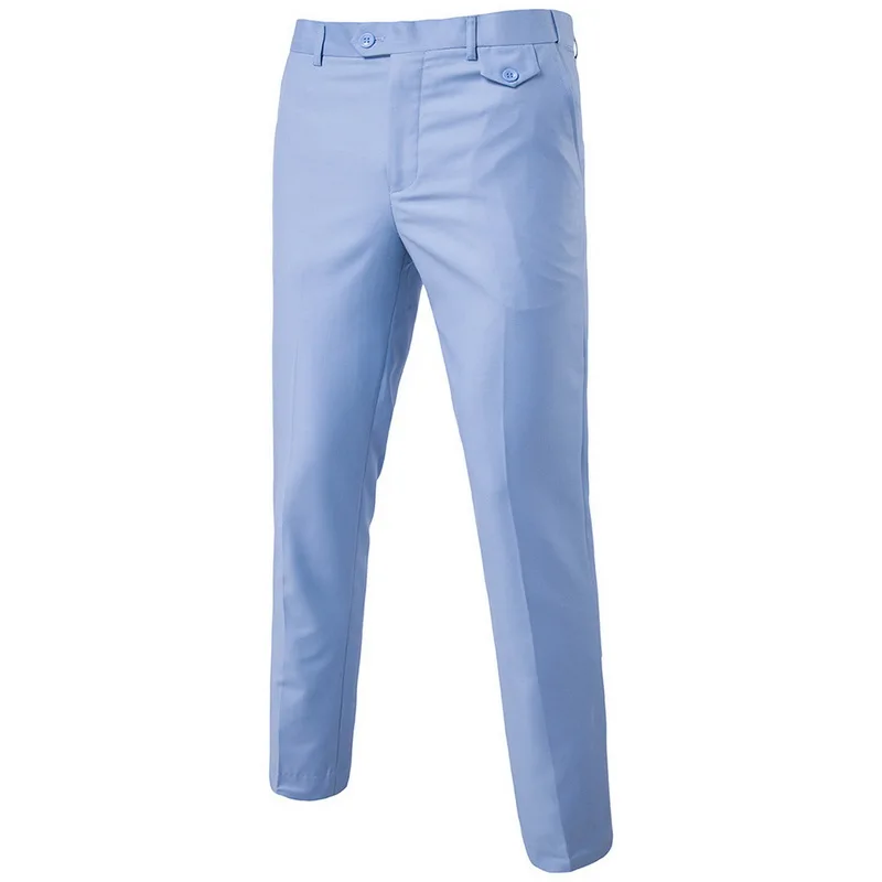 Роскошная брендовая одежда, брюки для мужчин, плоский Тонкий деловой костюм, брюки, летние тонкие официальные брюки, офисные повседневные однотонные брюки, костюм для мужчин - Цвет: Light Blue