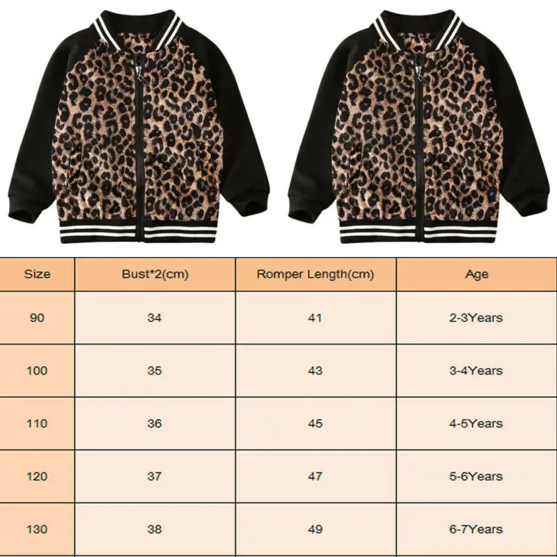 Focusnorm От 2 до 7 лет леопардовые для малышей и девочек; куртки с рисунком, из кусков, куртка на молнии пальто Повседневное топы, верхняя одежда