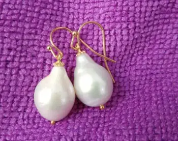 

charming 12-15mm south sea round white pearl earring 14k