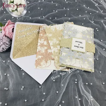 

50pcs New Glitter Stars wedding invitation set envelope belly band Folding Invitation cards invites wedding decoration supply