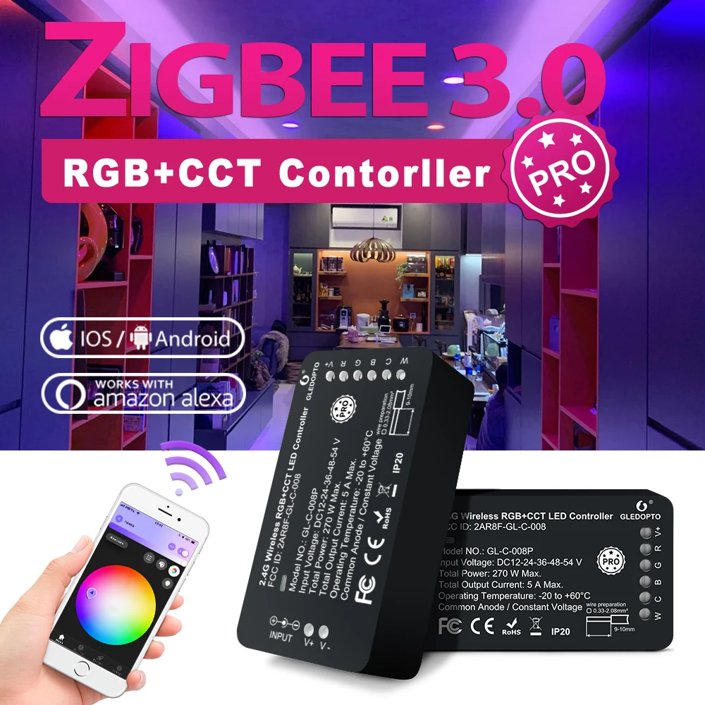 GLEDOPTO ZigBee LED Strip Controller RGBCCT Pro RGB White Light Mix Homey  Alexa Tuya SmartLife SmartThings App RF Remote Control - AliExpress