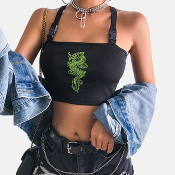 

Women's Sling Dragon Embroidery Buckle Crisscross Holiday Blouse Chinese Style Street Clothing Summer Fashion Comfortable Short
