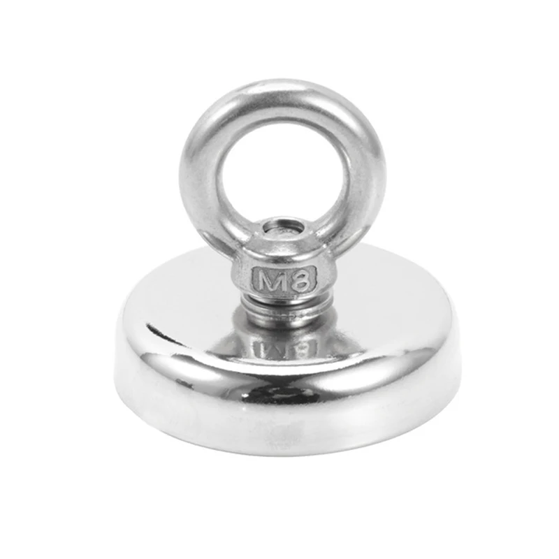

M8 48Mm Round Ring Suction Cup Magnet Strong Deep Sea Fishing Magnet Super 75Kg Tension Fishing Magnet With Ring Bolt Used For M