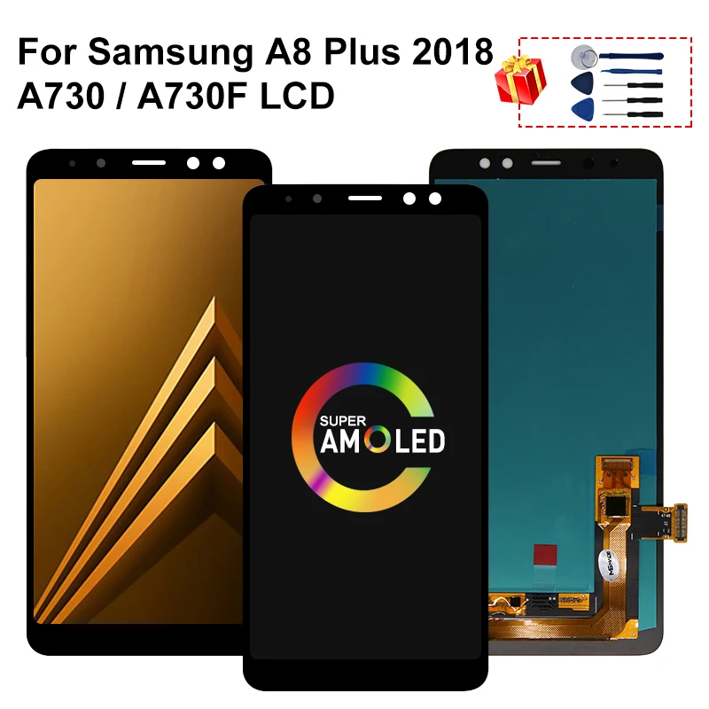 Super AMOLED A8 Plus 2018 дисплей для Samsung Galaxy A730 LCD A730F SM сенсорный экран дигитайзер Запасные части|Экраны мобильных