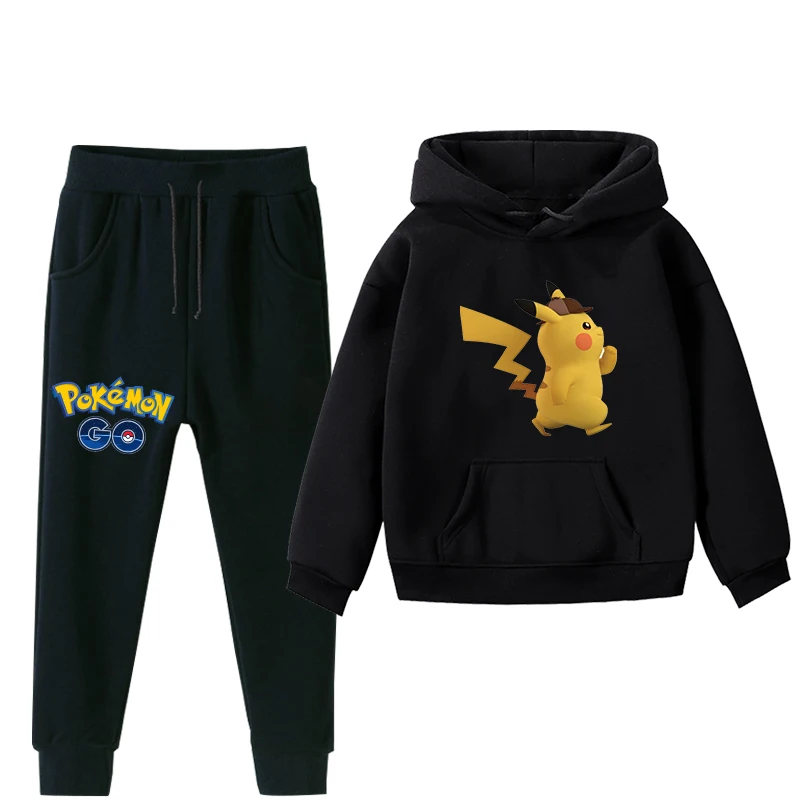Pokachu тонких листов kawai iToddler костюм для мальчиков, девочек осень-зима Толстовка Повседневное брюки детские, для малышей теплый спортивный комплект для малышей Детская одежда Комплекты - Цвет: 8