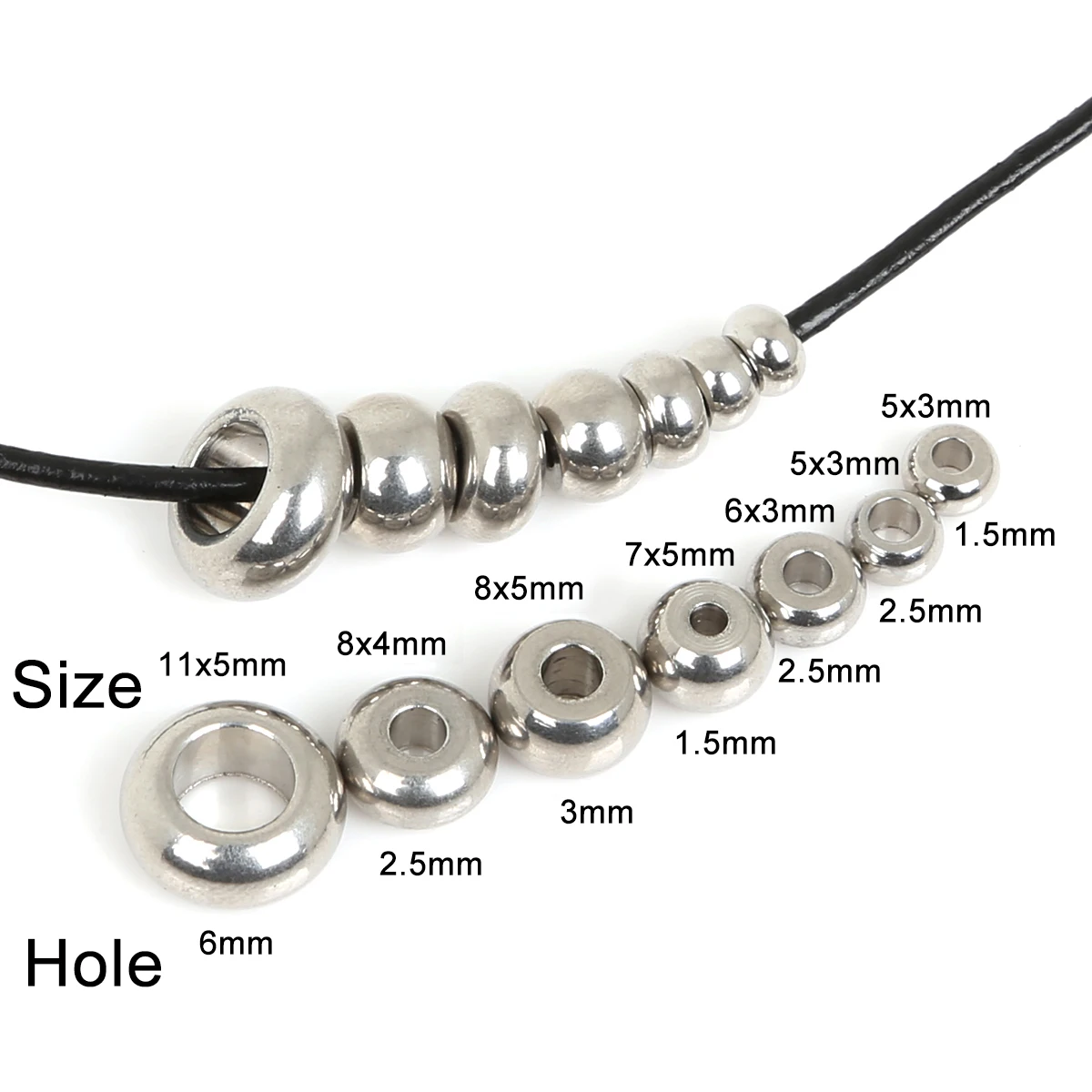 

5-100Pcs Stainless Steel Rose Gold Black Spacer Beads Charm Loose Beads DIY Bracelets Beads for Jewelry Making