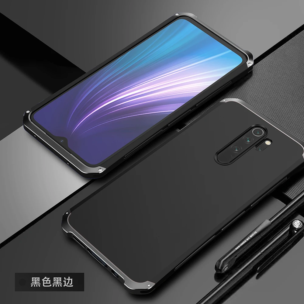 Black Black Side Текстурированная анти-осенняя Металлическая Рамка PC задняя для Redmi Note8PRO Note 8 PRO Алюминиевый сплав бампер чехол Note8 Pro крышка с подарком - Цвет: Black Black Side