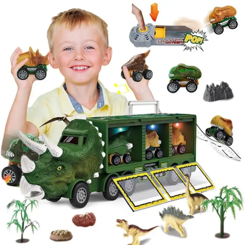 Dinosaur Transport Truck Pull Back Dino Car Vehicle Container Storage Model  Lighting Music Kids Toys Boys Children Birthday Gift - AliExpress