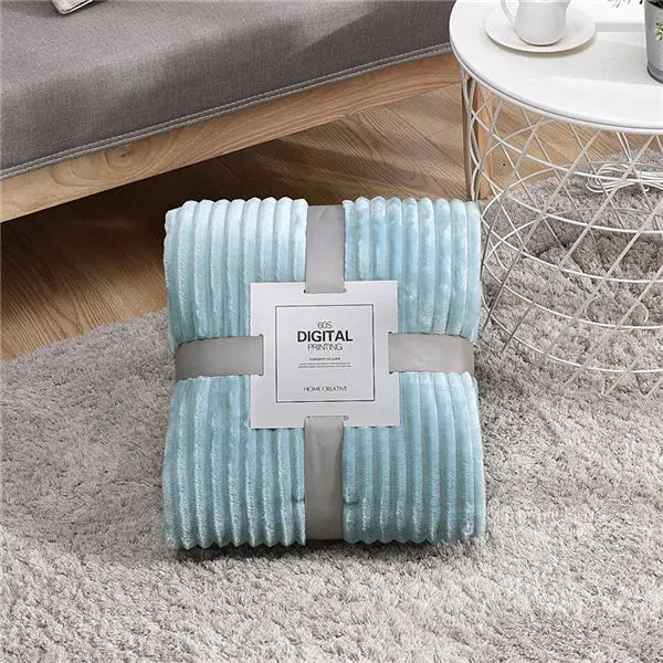 Sky Blue Супер мягкие стеганые фланелевые одеяла, однотонные полосатые норковые одеяла, покрывала для дивана, зимние теплые одеяла - Цвет: Sky Blue