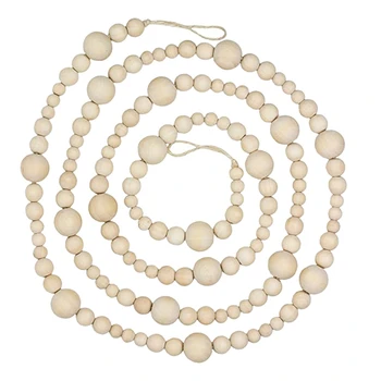 

LBER 7Ft Wooden Beaded Garland Farmhouse Home Decor Rustic Country Natural Holiday Christmas Tree Garland Boho Decorations