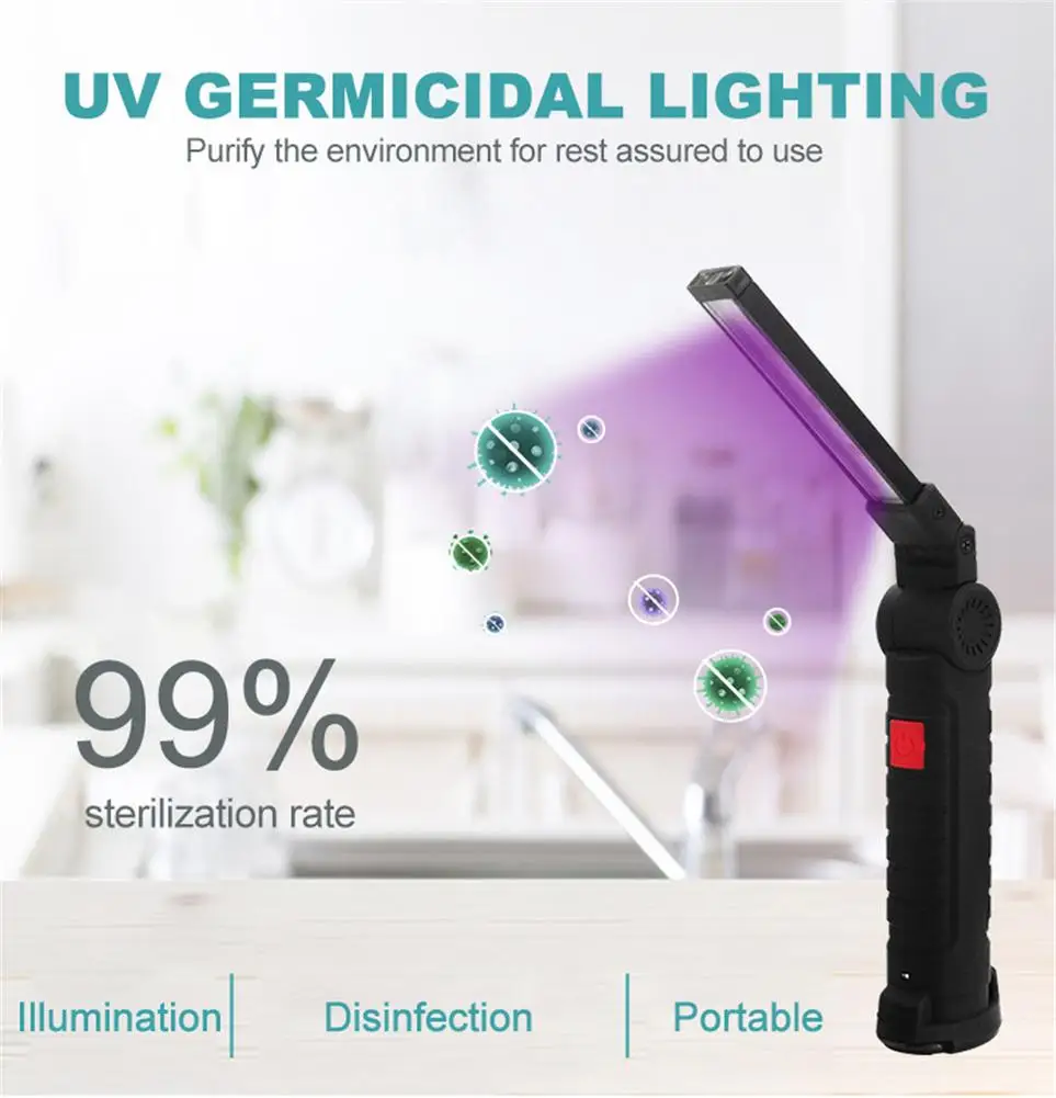 

10w Foldable UV LED Light Sterilizer Wand Kill Virus Portable Usb Disinfection Flashlight Work Light Phone Mask Germicidal Lamp