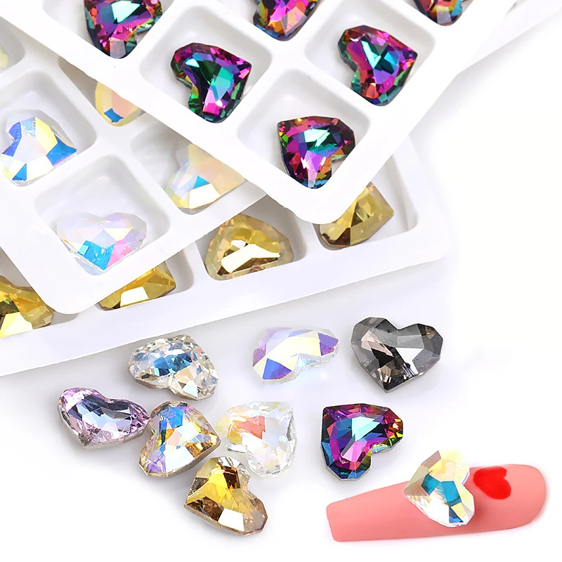 

84pcs AB Crystal Heart Nail Art Decorations 3d Pointy Bottom Shiny Nail Rhinestones Glass Nail Gems Jewelry Manicure Accessories