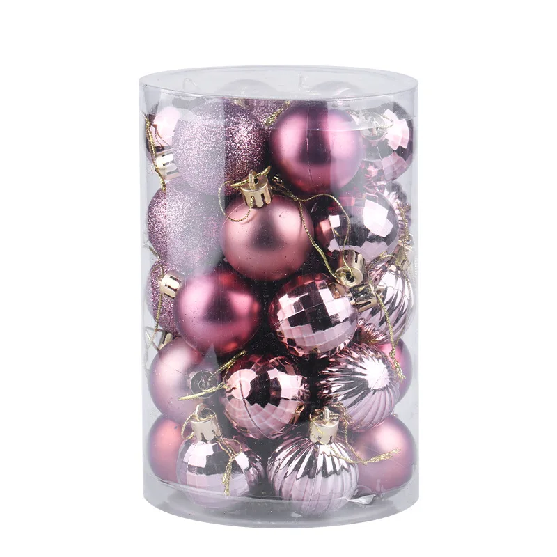 34Pcs 40mm Christmas Tree Balls Small Bauble Hanging Home Party Ornament Decor - Color: Rose Gold