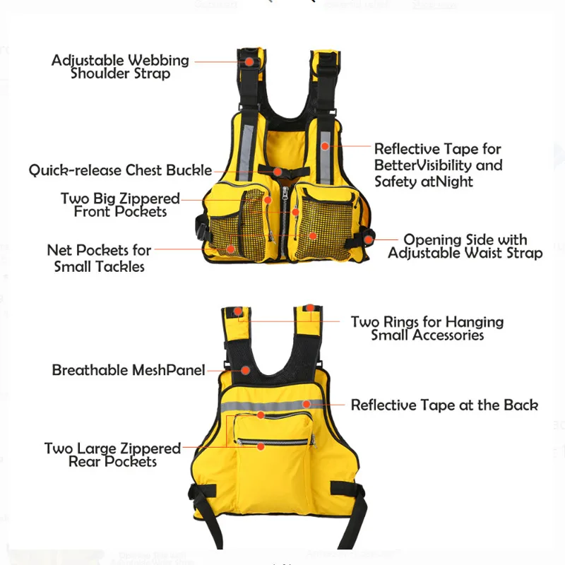 Bearing 75kg Adult Life Jacket Aid Vest w/Pocket For Kayak Fishing Watersport 