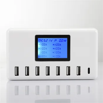 

8 Ports USB Mobile Phone Tablet Fast Charger Head LCD LCD Digital Display Intelligent Multi-hole Socket Support Type-C