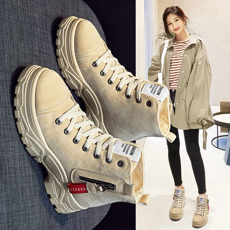 

Suede Leather British-Style 2019 Winter Korean-style High Shoes Women's Martin Boots Worker Boot Trendy Shoes Cotton-padded Shoe