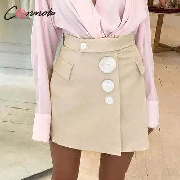 

Conmoto Women Fashion Short Skirts 2019 Autumn Winter Female Apricot Sexy Short Mini Skirt Ladies Beautiful Shell Button Skirts