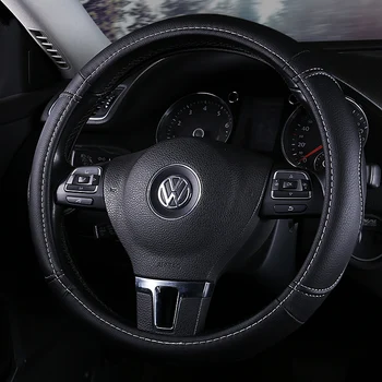 

DERMAY Black Car Sport Steering Wheel Cover PU Leather Auto Steering Covers Universal 38CM wheel covers Car Inter Accessories