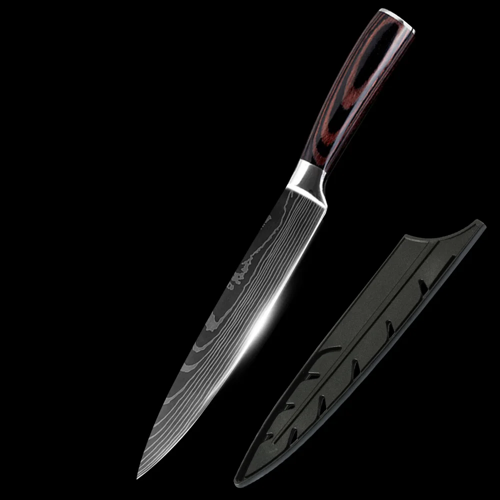 Кухонные ножи из нержавеющей стали, имитация Дамасского узора, нож шеф-повара, острый нож Santoku Nakiri, нож для нарезки, инструменты для приготовления пищи - Цвет: 8 inch Slicing Knife