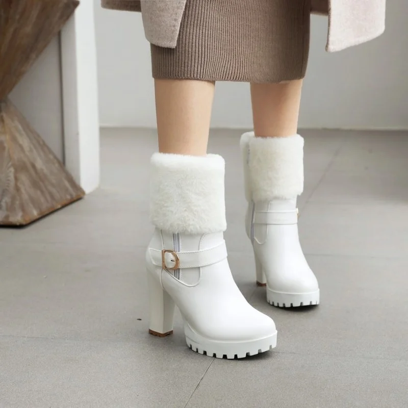 

FXYCMMCQ Winter Thick Heel Anti-skid Martin Boots Female 2021 New British Wind Cotton Shoes Female D-15
