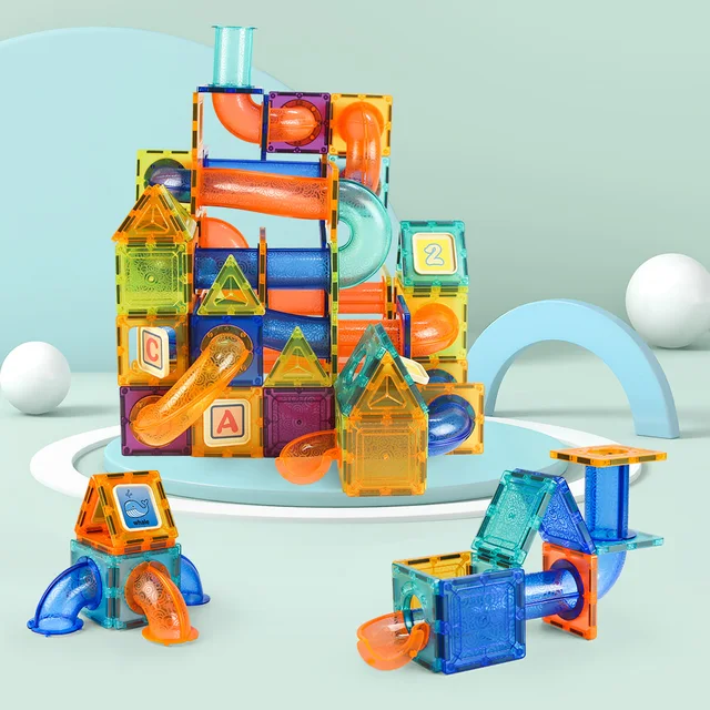 62/126pcs DIY Magnetic Sheet Ball Track Pipeline Type Building Block Assembling Large Particle Educational Toys for Children 1