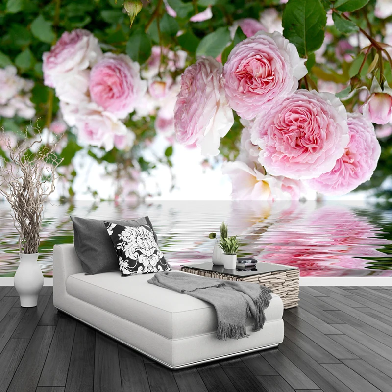 

Dropship Custom 3D Mural Wallpaper Beautiful Pink Rose Pastoral Style Photo Wall Mural Wedding House Home Decor Wallpaper 3 D