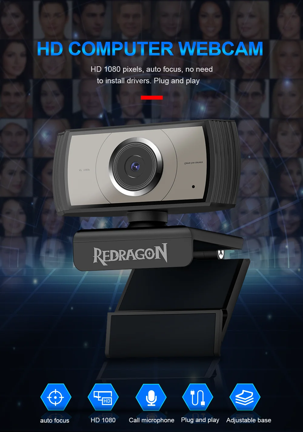 REDRAGON APEX GW900 USB HD Webcam autofocus Built-in Microphone