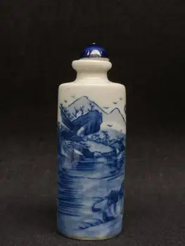 

YIZHU CULTUER ART Collection Chinese Old blue-and-white Porcelain Landscape Figure Snuff Bottle Gift