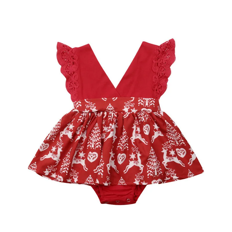 0M-6Y Christmas Deer Print Baby Girl Dress Fashion Kids Baby Bowknot Pageant First Birthday Girl Party Formal Gown Baby Dress