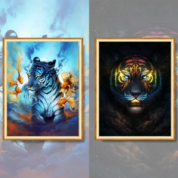 

Tiger Goldfish Dark Full Drill Square/Round Animal Diamond Embroidery 5D Diamond Painting Rhinestone Picture Diamond Mosaic