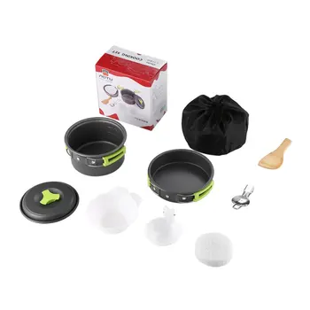 

8 PCS Sliver Outdoor Cooking Picnic BBQ Pot Pan Plate Cup Set Cookware Aluminum Alloy Tableware Cutlery