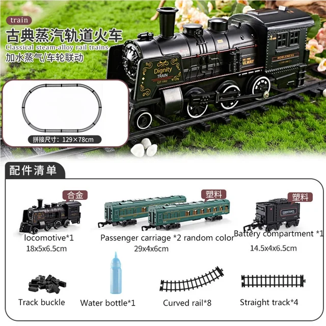 Simulation Model Electric Train Railway Toys Classical Freight Water Steam Locomotive Playset with Smoke Boy Toy 5