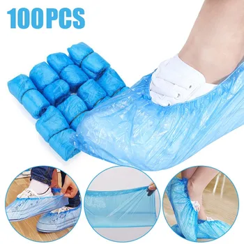 

100Pcs Disposable Plastic Anti Slip Boot Safety Shoe Cover Cleaning PVC Plastic Over Shoes Shoe Boot Covers Carpet Protectors