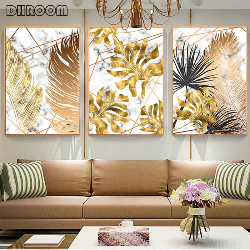 

Nordic Style Golden Leaf Canvas Painting Posters and Print Modern Decor Wall Art Pictures for Living Room Bedroom Home Decor