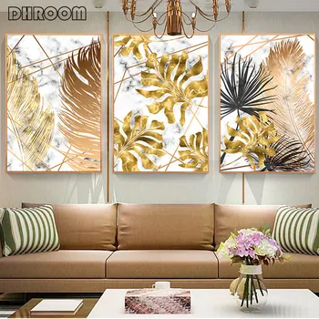

Nordic Style Golden Leaf Canvas Painting Posters and Print Modern Decor Wall Art Pictures for Living Room Bedroom Home Decor