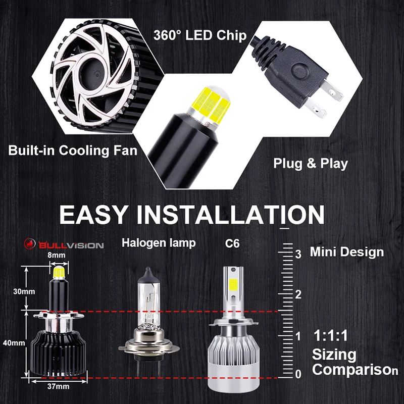 55W H7 led bulb 20000LM High-brightness three-sided LED chip 360