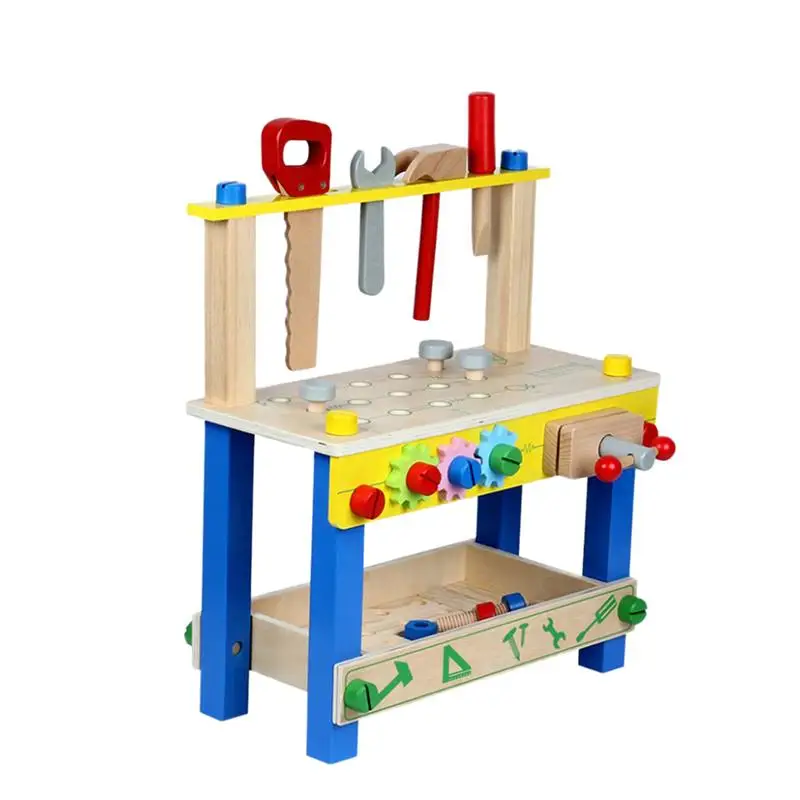 1pc Kids Educational Tool Kid's Wooden Bench Toy Pretend Play Creative Building Set Height Adjustable Workshop for Toddlers | Игрушки и