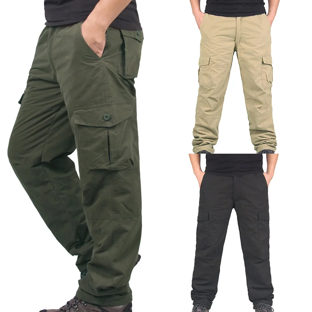 Высокое качество мужские рабочие зимние теплые термо флисовые брюки с подкладкой мульти-карманы толстые свободные брюки NCM99