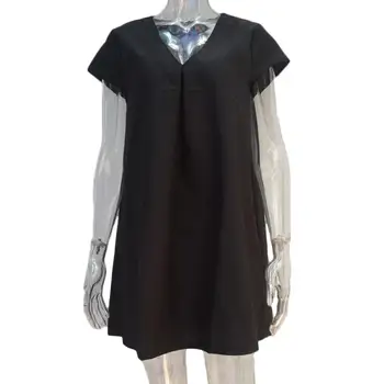 

New Plus Size Comfortable Women Solid Color Short Sleeve Deep V Neck Loose Summer Loose Simple and elegant Dress