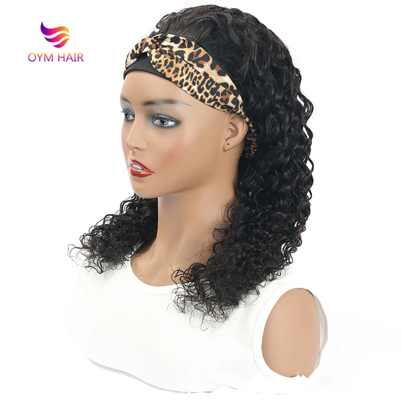 

Headband Wig Human Hair Deep Wave Wig With Glueless HeadBand Brazilian Remy Human Hair Wigs For Black Women Half HeadBand Wig