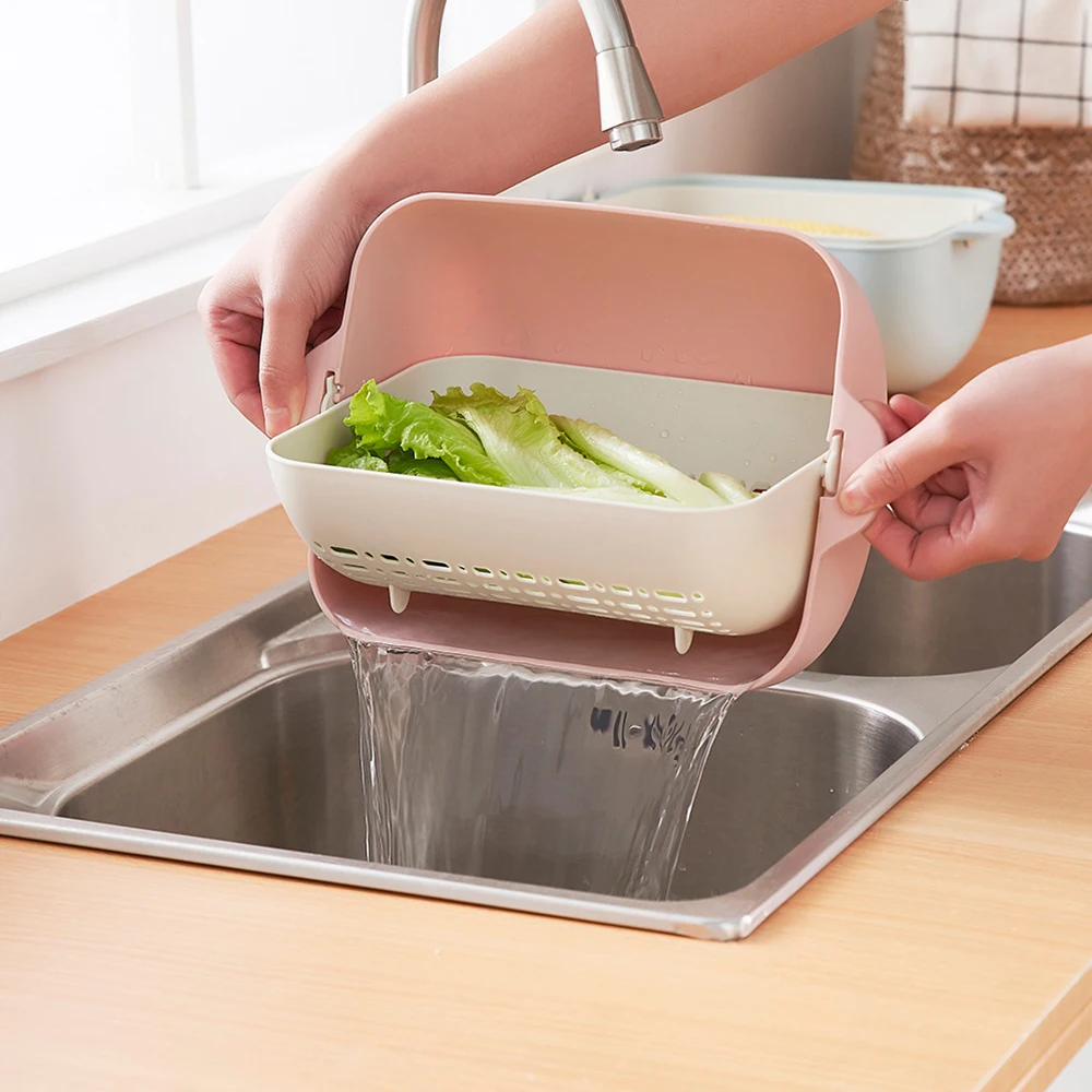 

Double-layer Foldable Fruit Vegetable Washing Basket Strainer Silicone Colander Collapsible Drainer with Handle Kitchen Tools