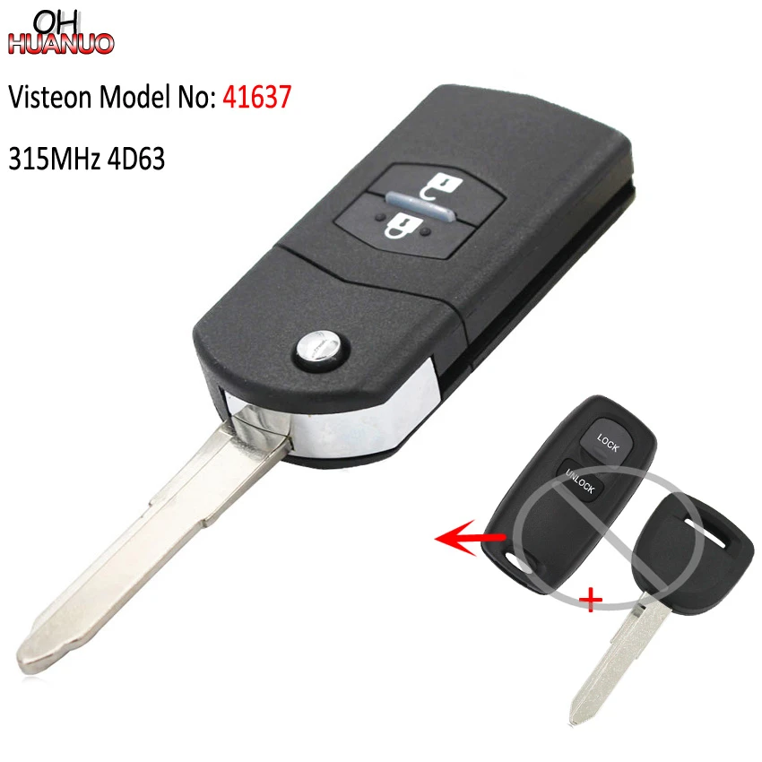 Upgraded Flip Remote Key 2 Button 315MHz 4D63 for Mazda Visteon Model No.41637