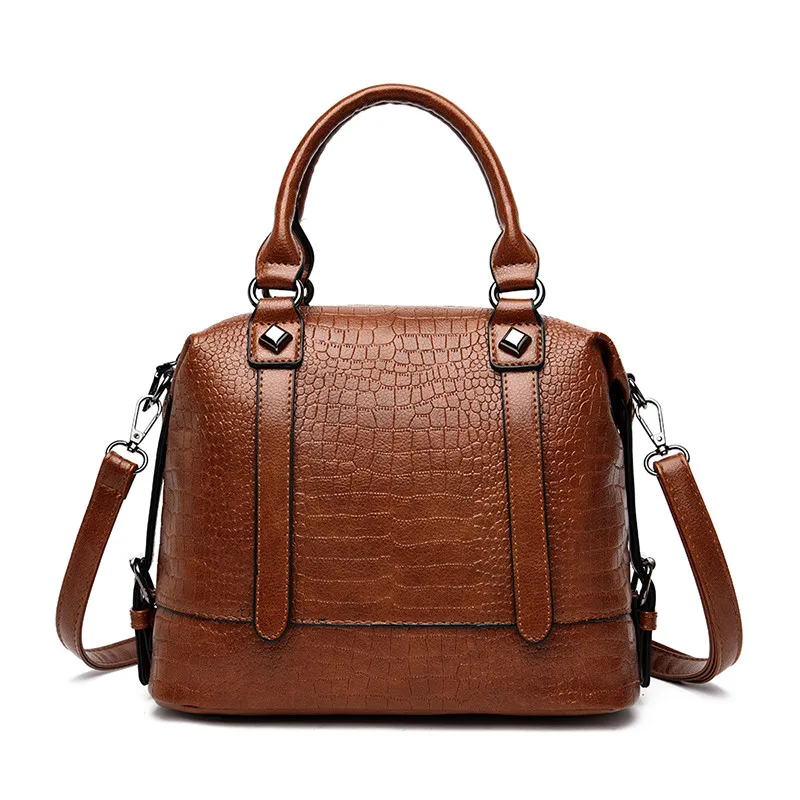 Роскошные женские сумки из Бостонского аллигатора, женские винтажные сумки-тоут, дизайнерские сумки через плечо для женщин, кожаная сумка - Цвет: Brown