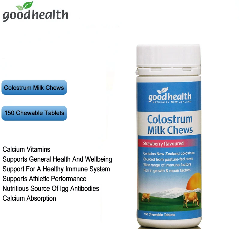 GoodHealth Colostrum Chewable Strawberry 150 Tablets IgG Milk Protein Calcium Vitamins Health Wellness Supplements Immune System | Красота и