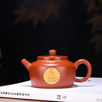 

Enameled Pottery Teapot Quality Goods Bright Red Robe Famous Full Manual Buddha Thought Life Kettle Teapot Tea Set New Product