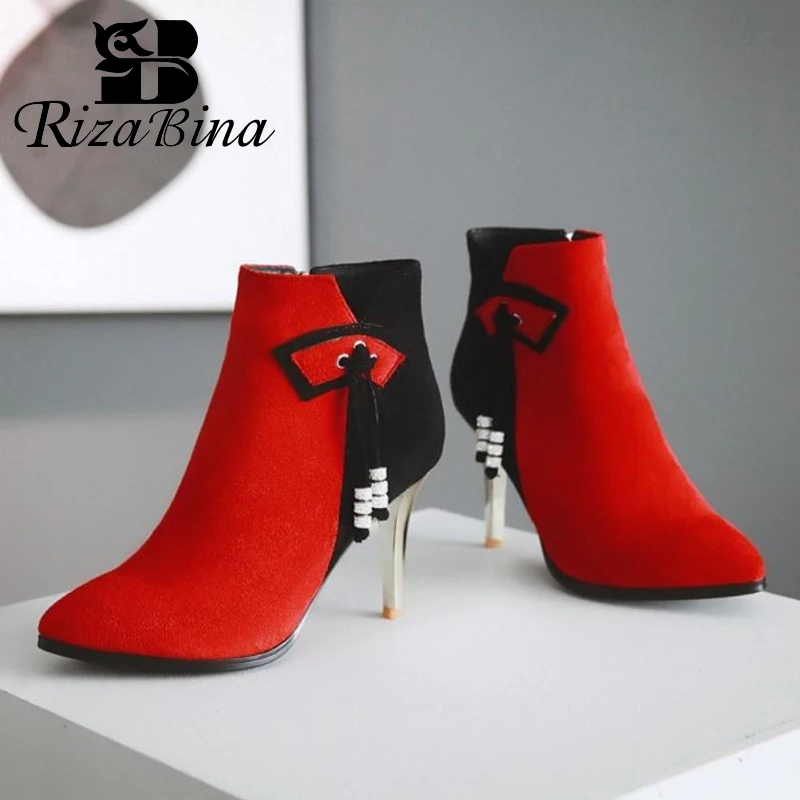 RIZABINA/Размеры 33 43 Женские ботинки на высоком каблуке Разноцветные женские