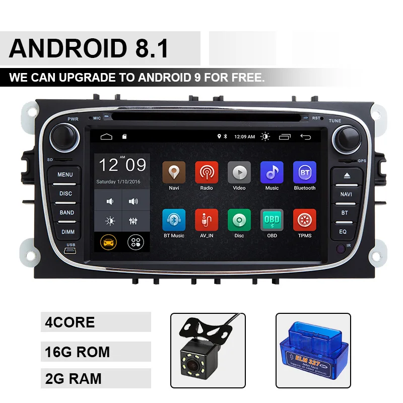 8.116ROM OBDCAM 2 din Android 9 Автомагнитола для Ford Focus 2 3 mk2 Kuga Mondeo 4 FiestaTransit подключение S-C MAX Мультимедиа gps навигация головное устройство - Цвет: 8.116ROM OBDCAM