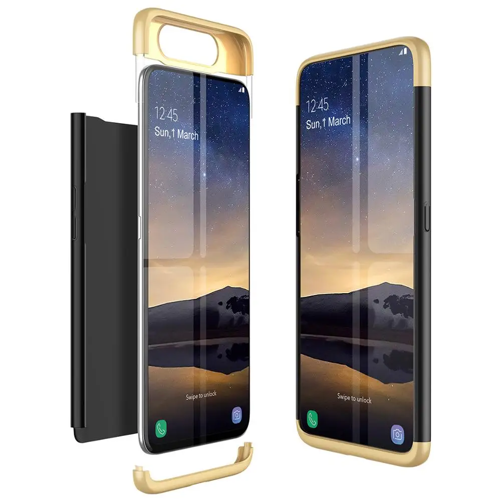 3 в 1 360 Полный корпус крышка Роскошные, жесткие, ПК чехол для samsung Galaxy A80 чехол анти-падение противоударный чехол для samsung Galaxy A80 - Цвет: gold and black